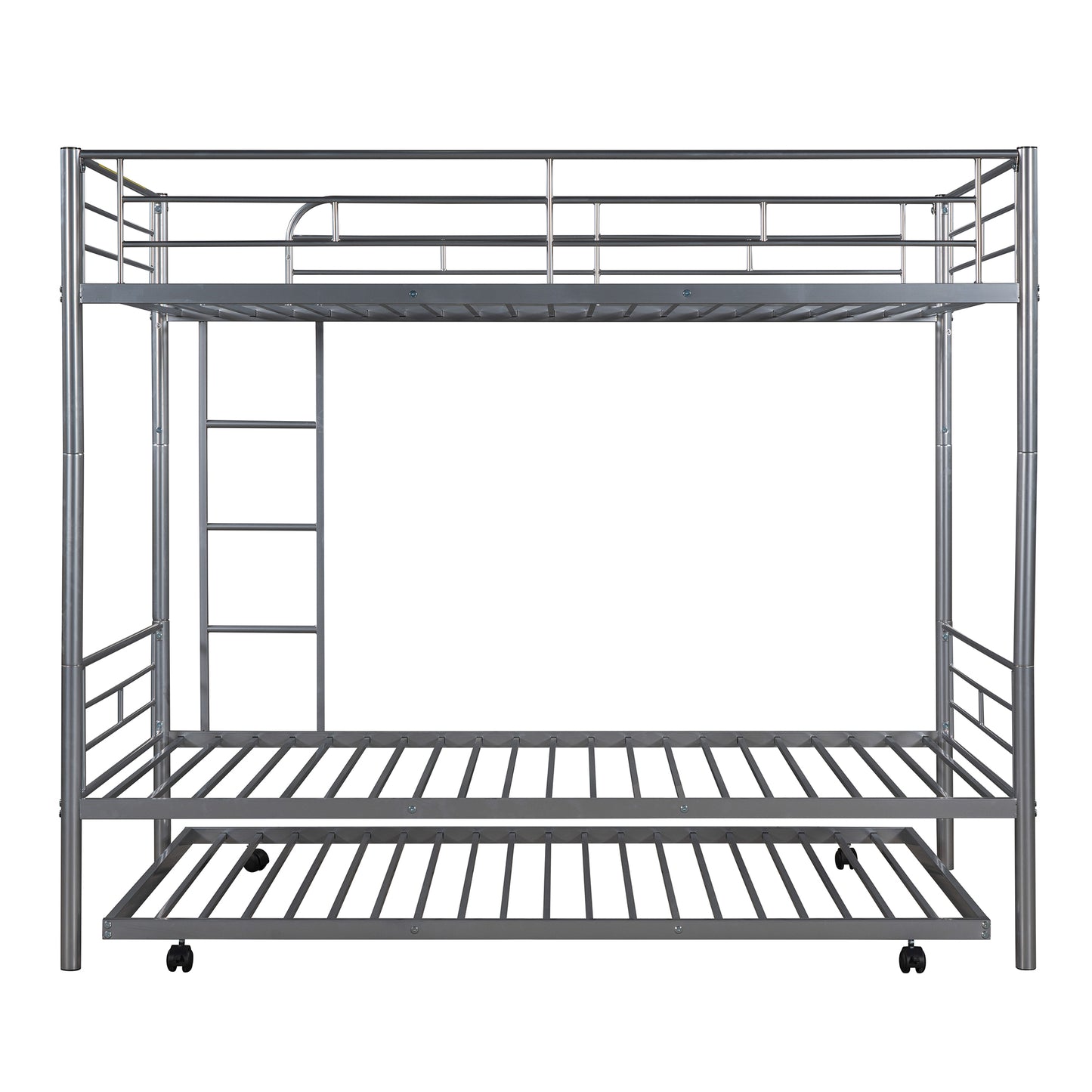 Twin-Over-Twin Metal Bunk Bed With Trundle Can be Divided into two beds No Box Spring needed White