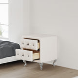 Elegant PU bedside table with 2 drawers and crystal handles, storage with metal legs - white