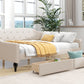 Full Size Upholstered Tufted Daybed with Two Drawers, Beige