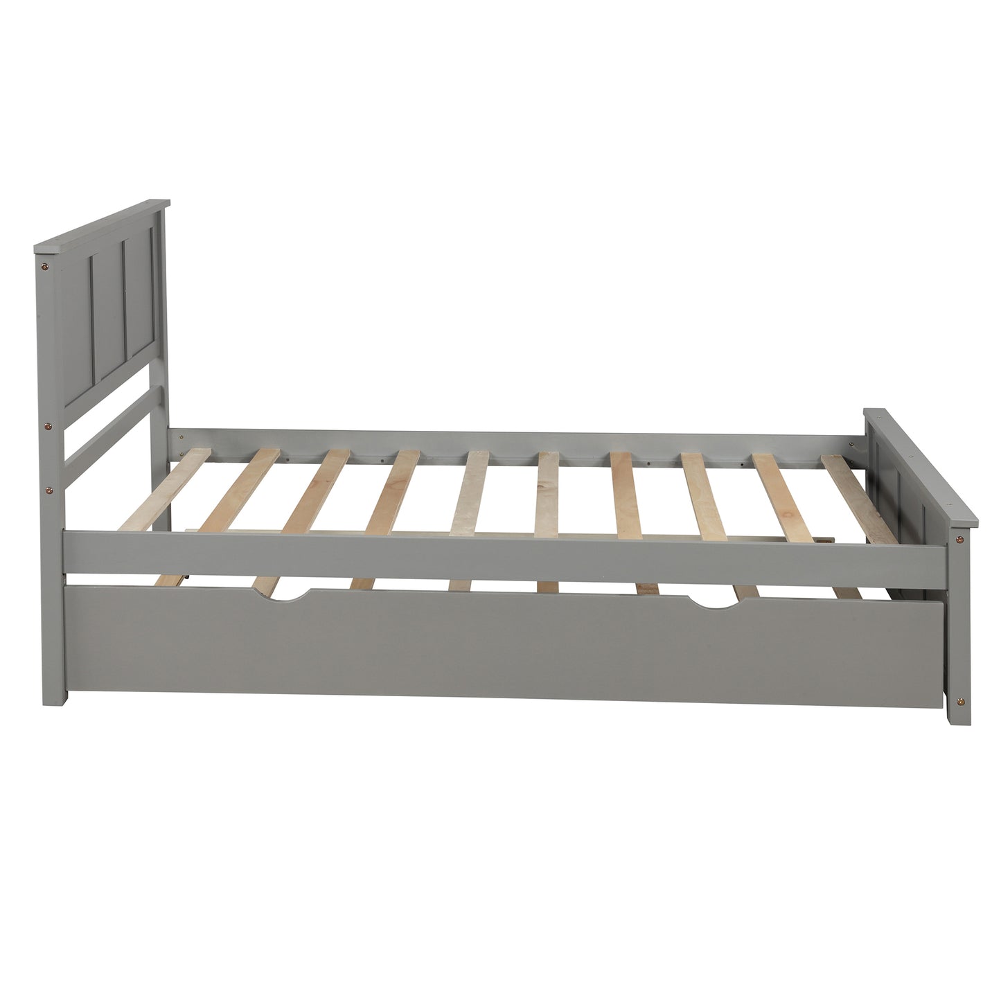 Platform Bed with Twin Size Trundle, Twin Size Frame in Gray Finish