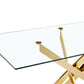 Tempered Clear Glass Dining Table with Golden Legs, 63-Inch Modern Design for Dining Rooms