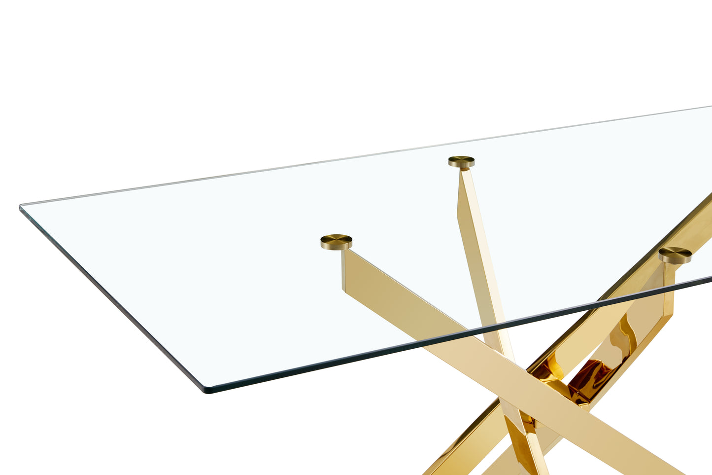 Tempered Clear Glass Dining Table with Golden Legs, 63-Inch Modern Design for Dining Rooms