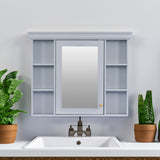 35'' x 28'' Blue Wall Mounted Bathroom Storage Cabinet with Mirror Door, Modern Bathroom Wall Cabinet with Mirror