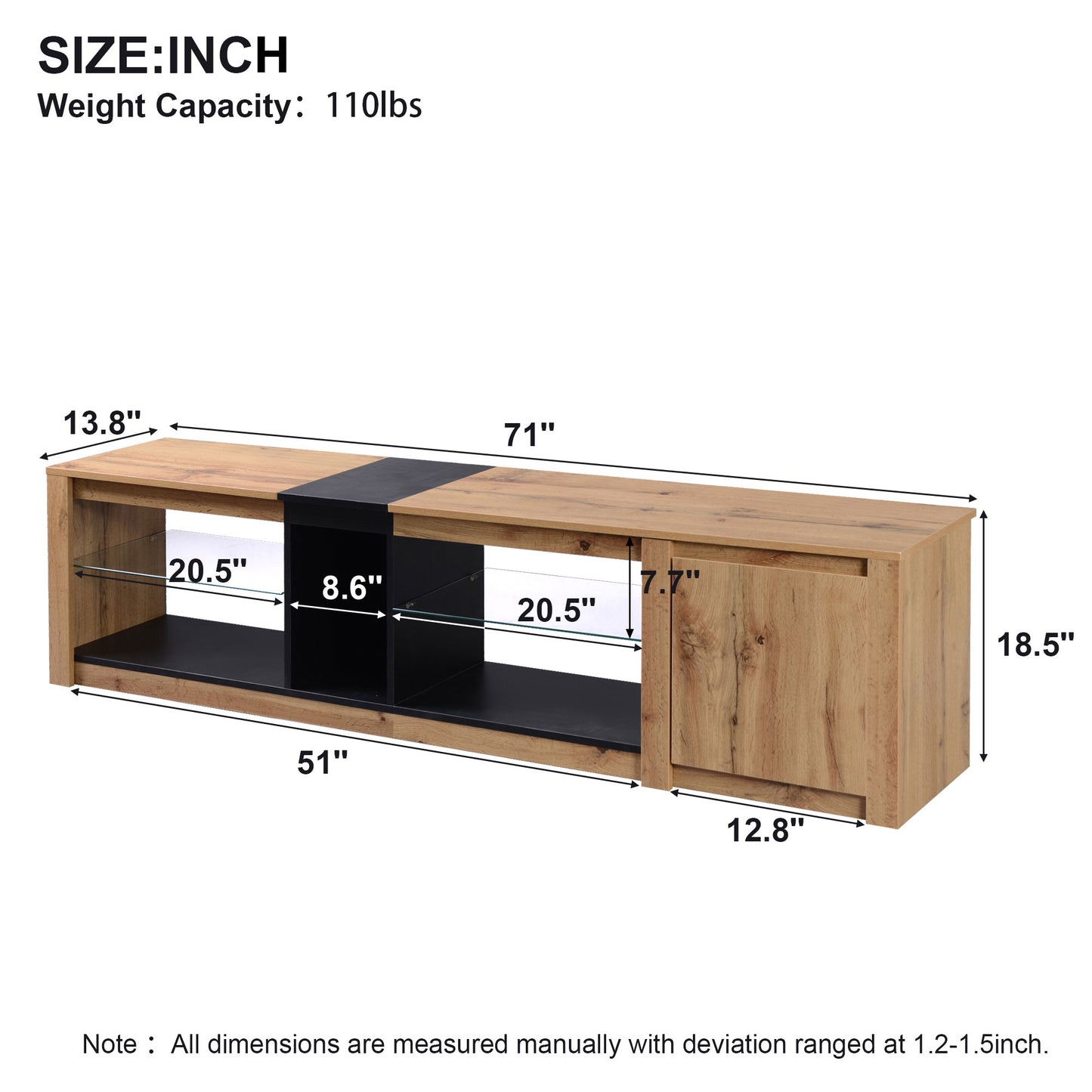 ModernTV stand suitable for TVs under 80 inches, media console with multifunctional storage, and LED lights