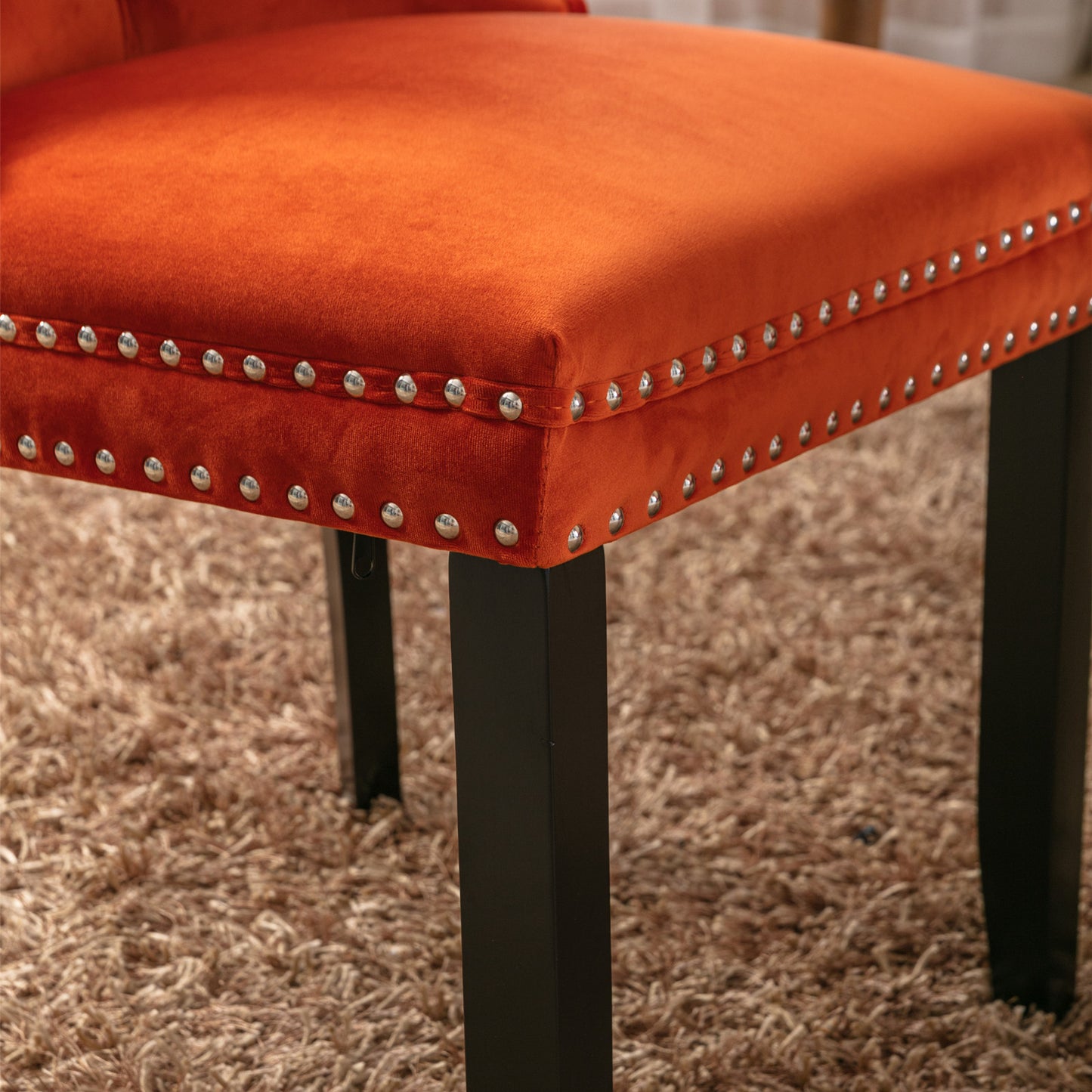 High-end Tufted Solid Wood Contemporary Velvet Upholstered Dining Chair with Wood Legs Nailhead Trim 2-Pcs Set Orange