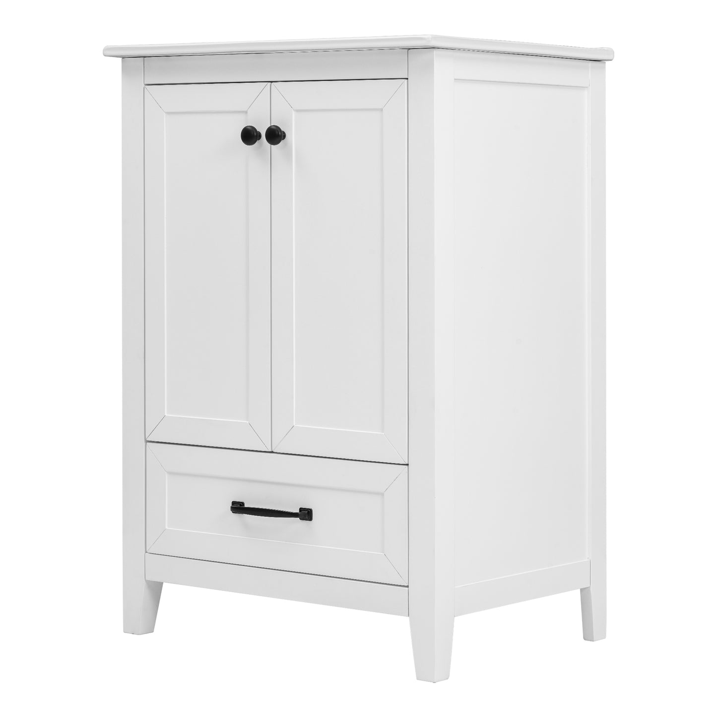 24" Bathroom Vanity with Sink, Solid Wood and MDF Cabinet with One Drawer and Doors, White Finish