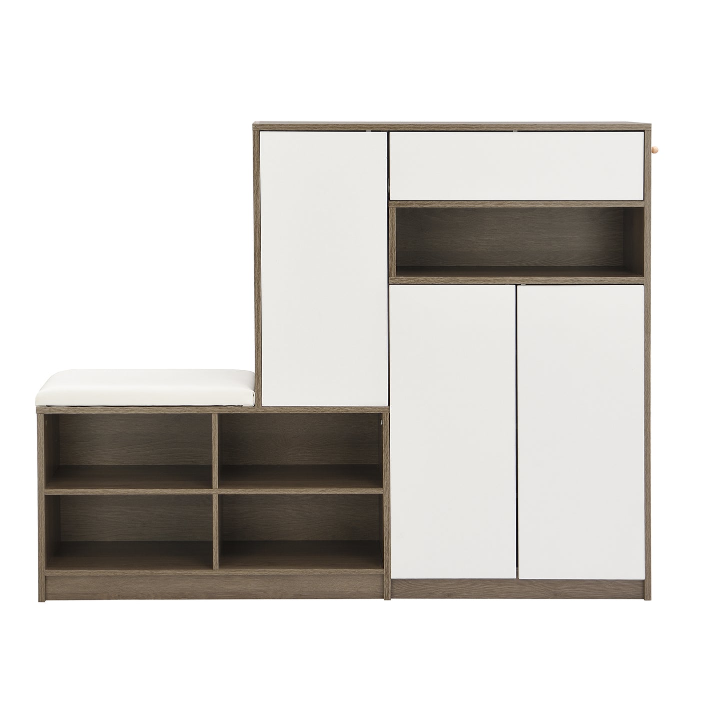 ON-TRANS 2-in-1 Shoe Storage Platform and Cabinet with Soft Cushioned Seats and Adjustable Shelves, White