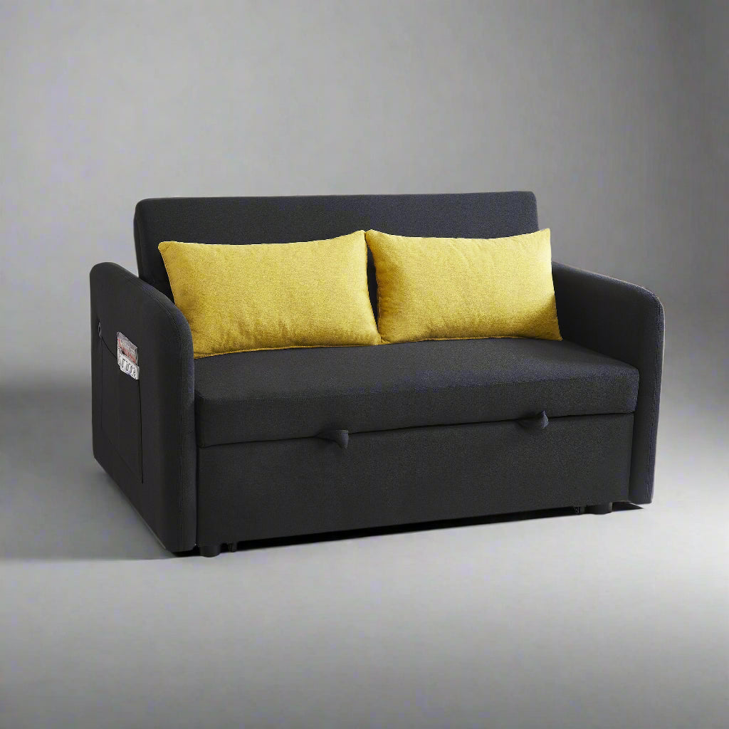 Twins Sofa Bed in Black Fabric, Stylish and Functional Convertible Design for Small Spaces