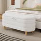 Elegant Upholstered Sherpa Fabric Storage Ottoman with Wood Legs, Storage Bench for Bedroom, Living Room, White