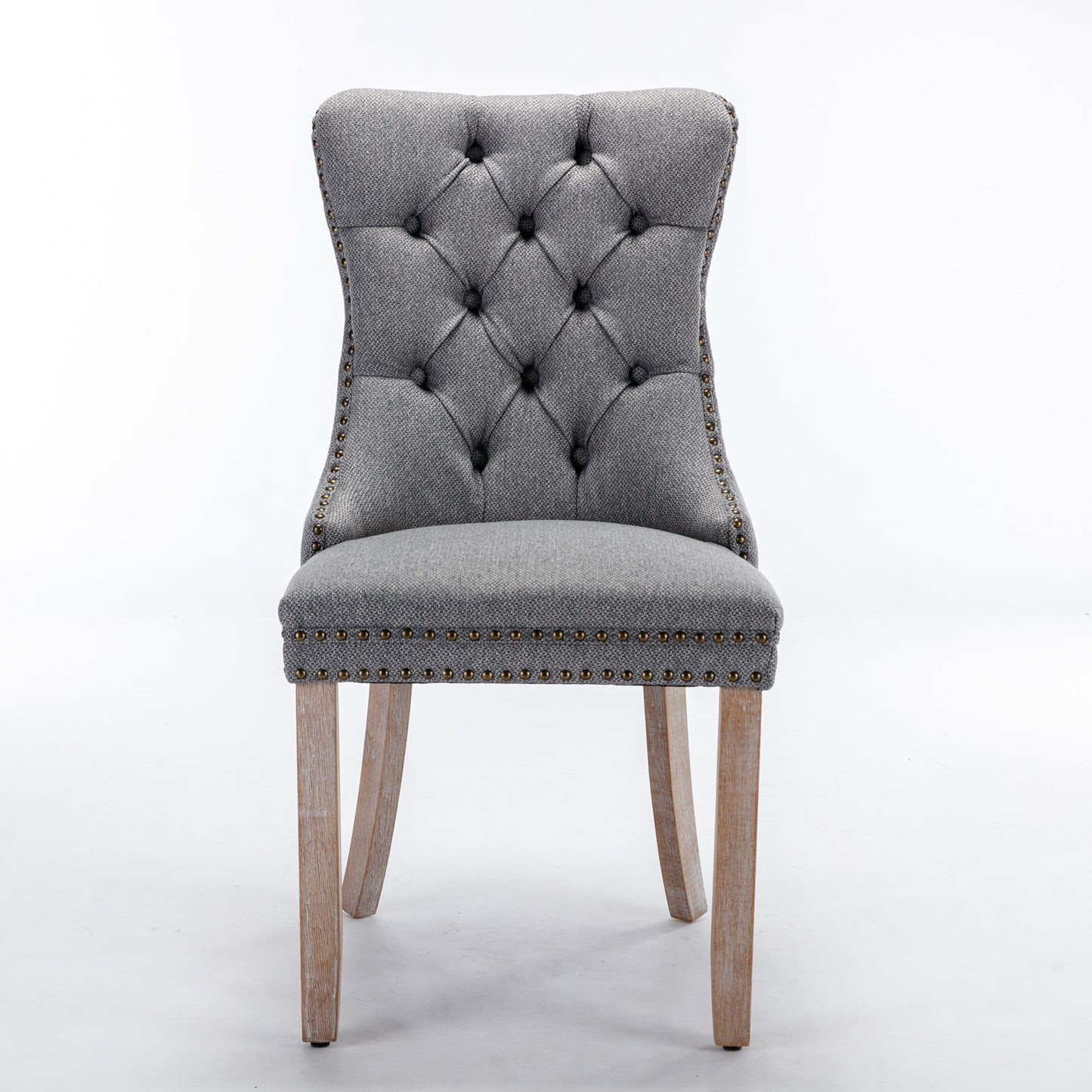 High-end Tufted Solid Wood Contemporary Flax Upholstered Linen Dining Chair with Wood Legs Nailhead Trim 2-Pcs Set Gray