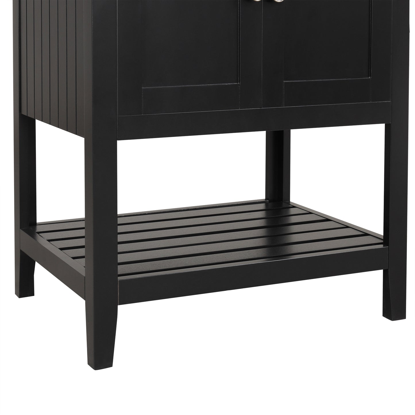 Black Modern Sleek Bathroom Vanity Elegant Ceramic Sink with Solid Wood Frame Open Style Shelf