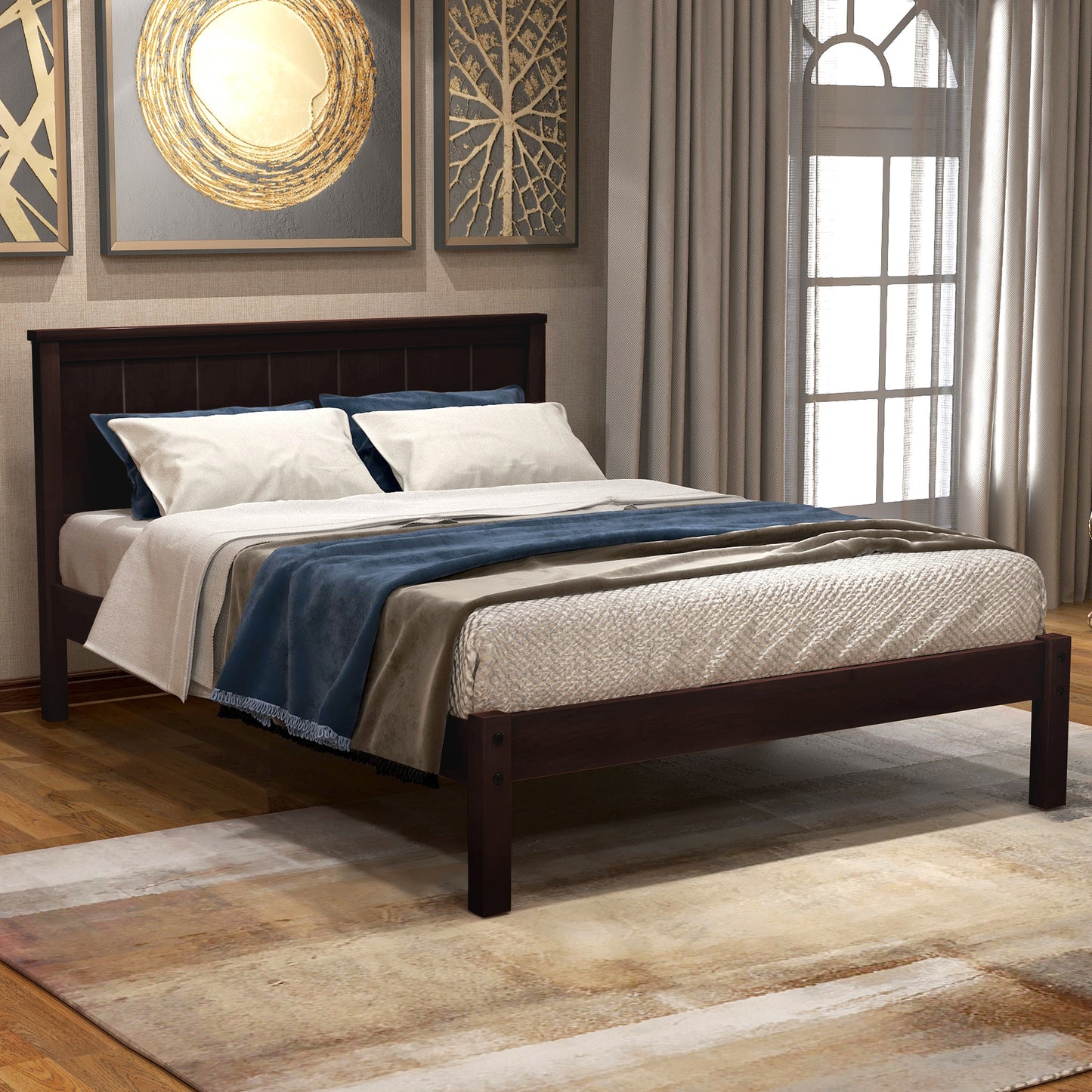 Platform Bed Frame with Headboard, Wood Slat Support, No Box Spring Needed Twin  Espresso