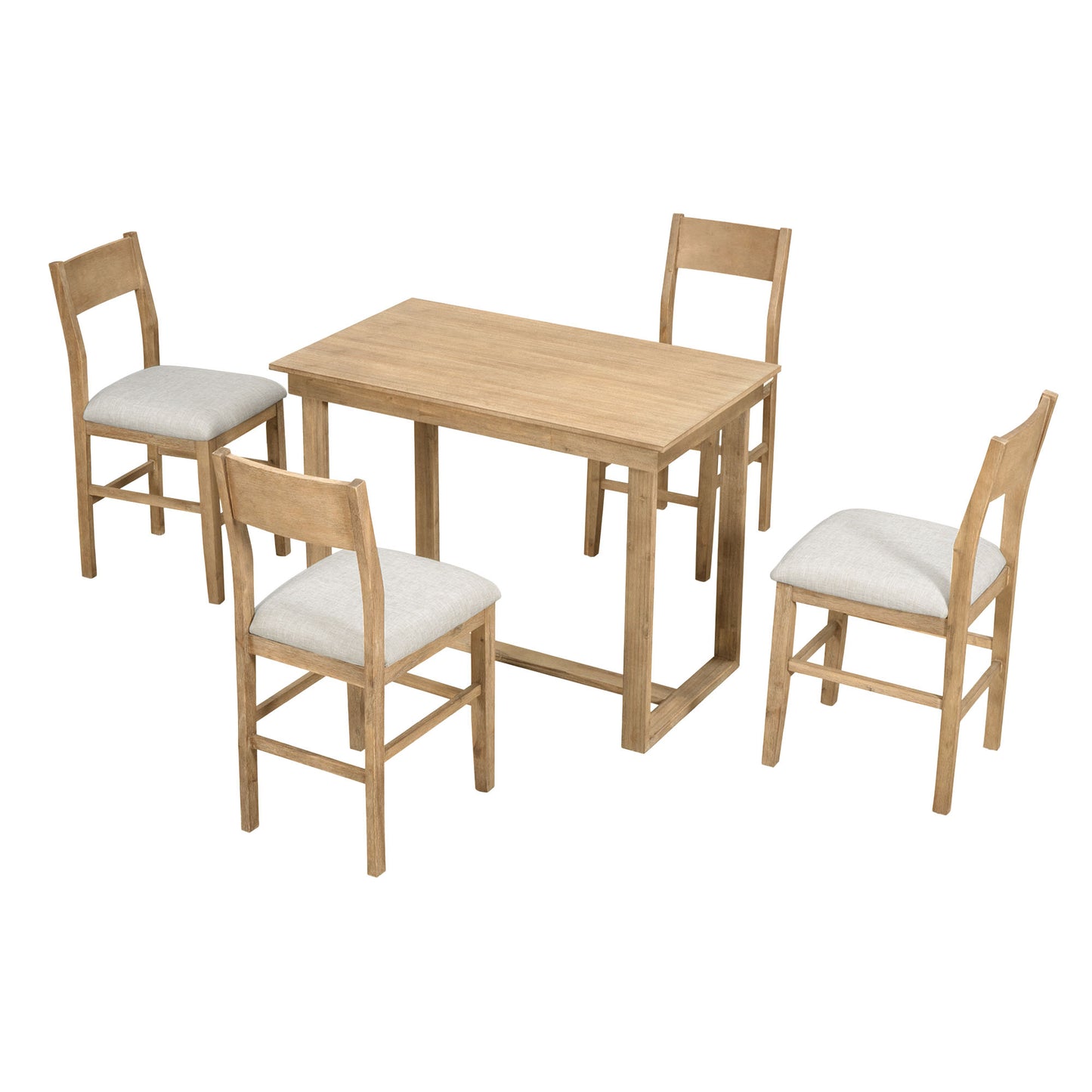 TOPMAX Farmhouse Countertop Height 5-Piece Dining Table Set with Rectangular Table and 4 Brown Chairs