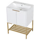 Bathroom Vanity with Sink, Bathroom Vanity Cabinet with Two Doors and Gold Metal Frame, Open Storage Shelf, White