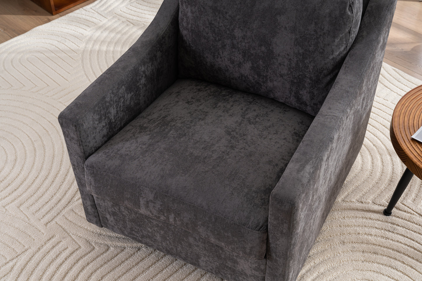 Large Swivel Chair with Soft Cushions, Modern Design in Skin-Friendly Gradient Linen Fabric, Grey Finish