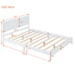 Queen Size Wood Platform Bed Frame, Retro Style Bed with Rectangular Headboard,No Need Box Spring,White