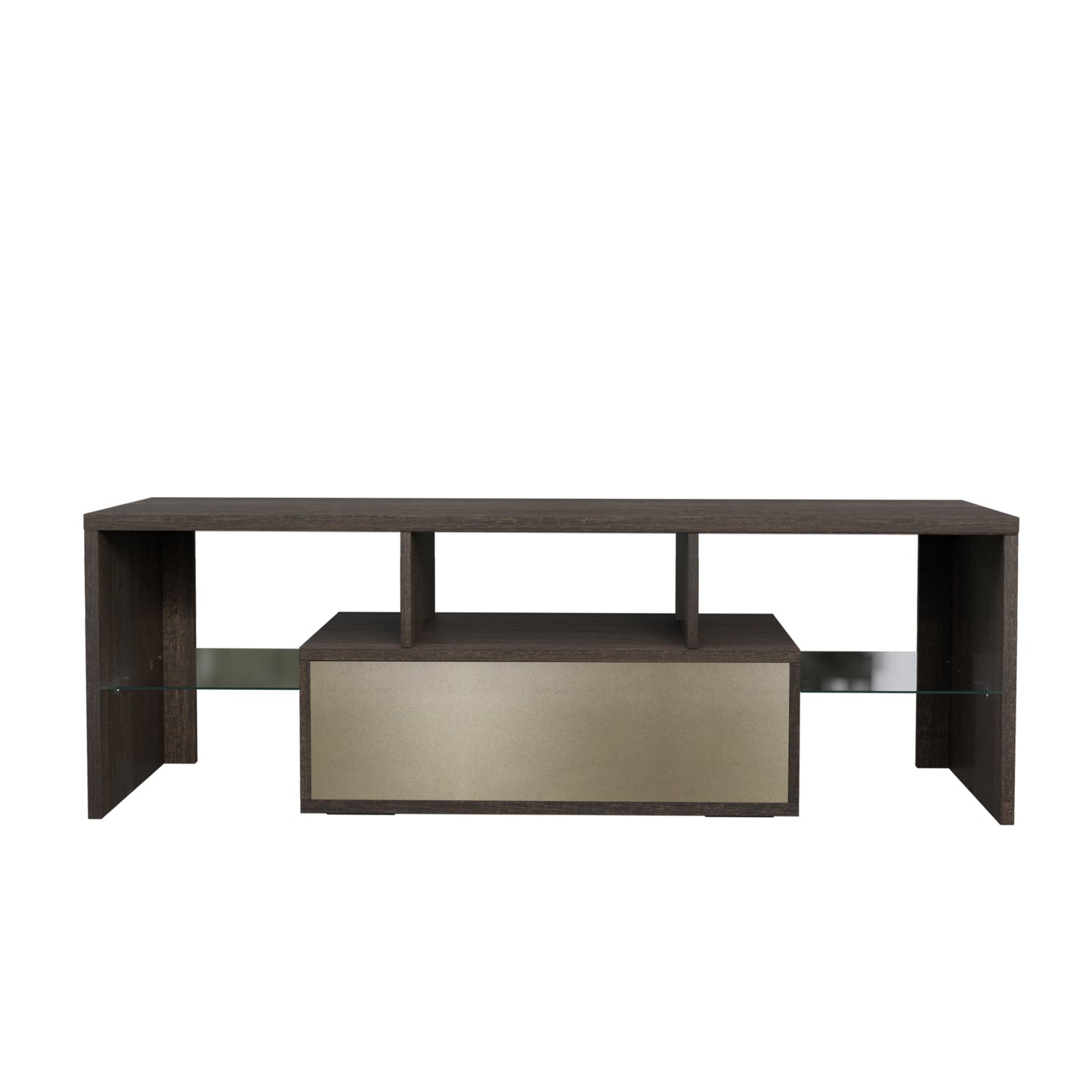 Simple modern TV stand Brown TV bracket with LED Color Changing Lights for Living Room