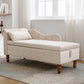 Beige Chaise Lounge Indoor Velvet Lounge Chair for Bedroom with Storage & Pillow Modern Upholstered Rolled Arm Chase Lounge