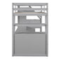 Twin Size Loft Bed with Desk and Shelves Two Built-in Drawers, Storage Staircase Gray