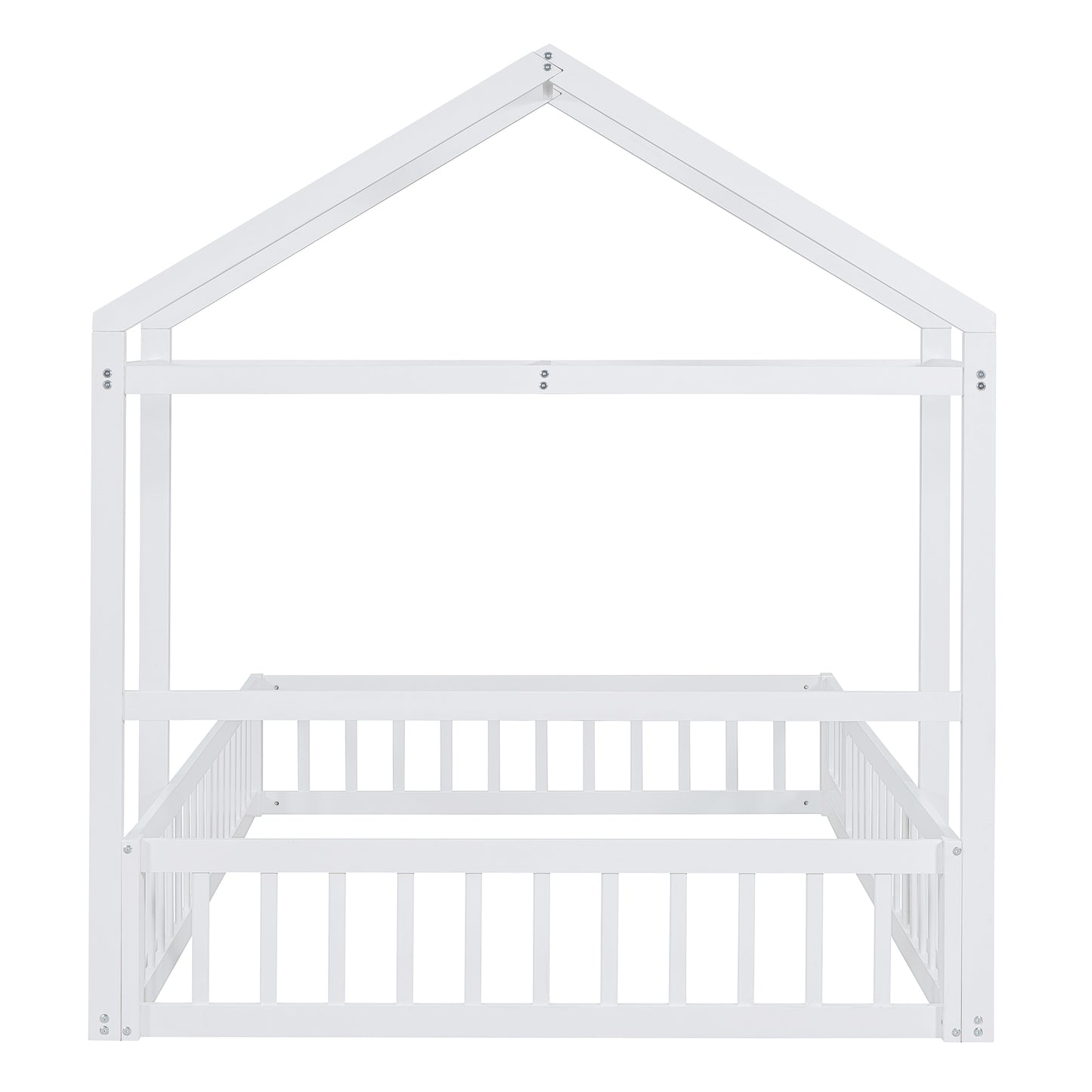 Wooden Full Size Children's Bed with Detachable Headboard and Integrated Clothes Drying Rack, White