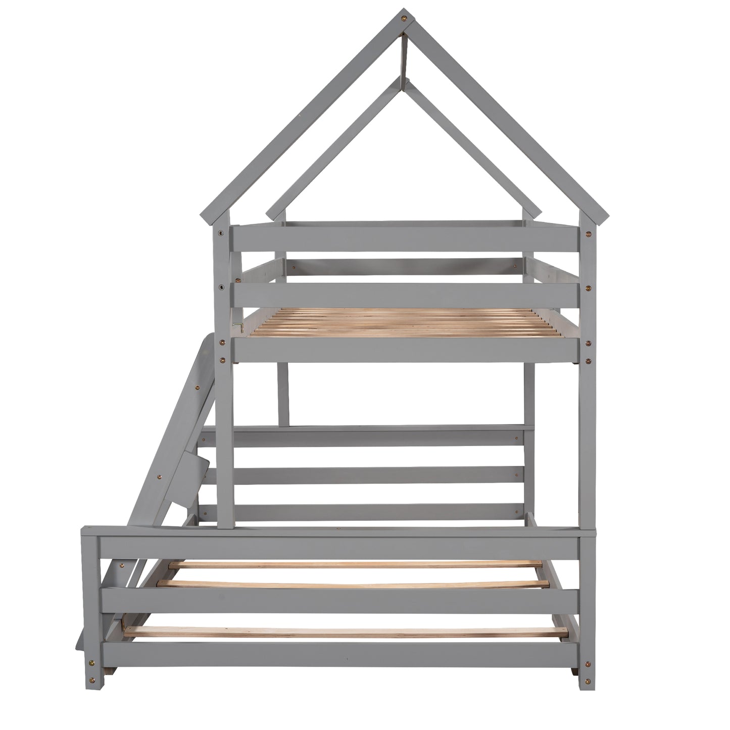 Twin over Full House Bunk Bed with Built-in Ladder Gray