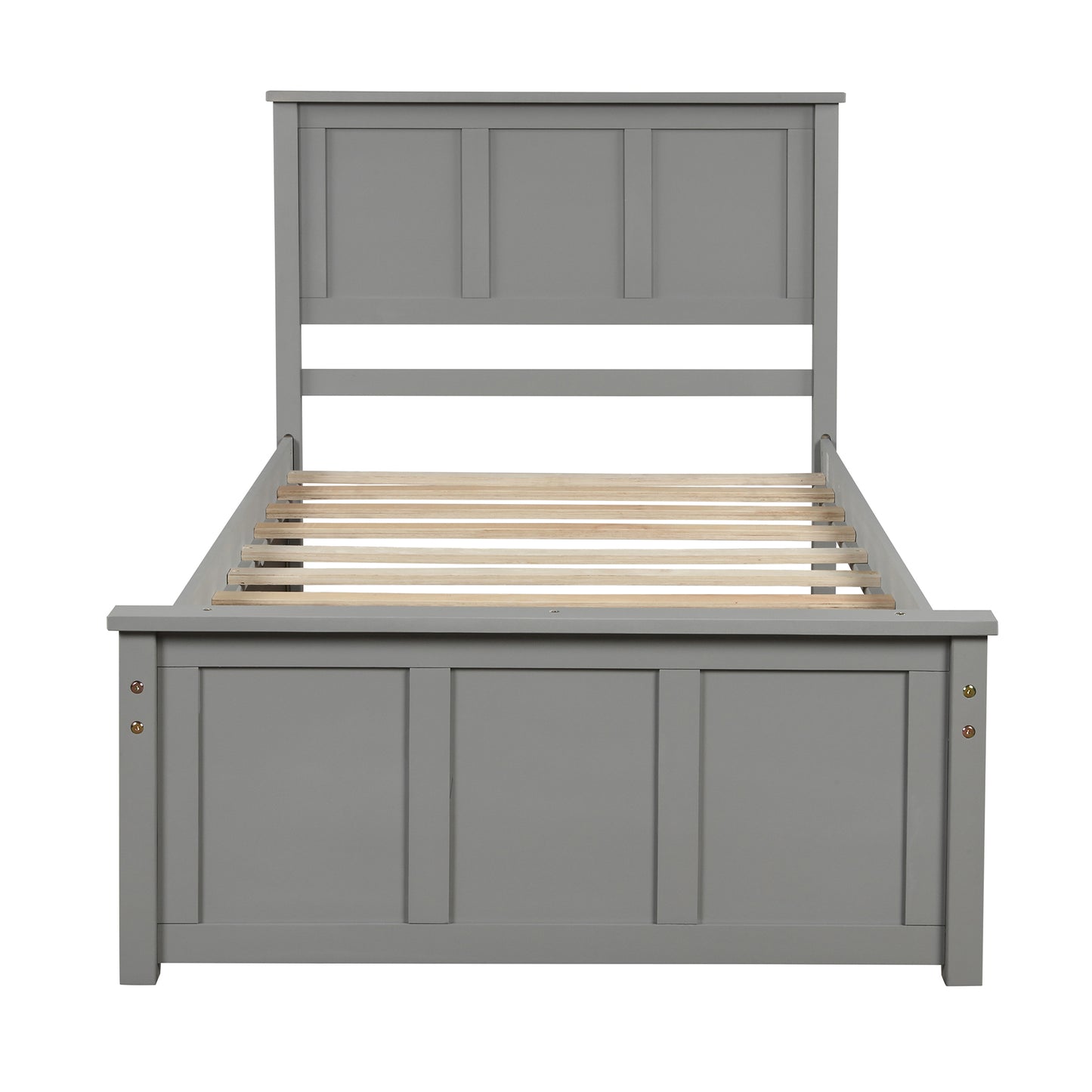 Platform Bed with Twin Size Trundle, Twin Size Frame in Gray Finish