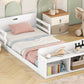 Twin Size Floor Bed with Storage Footboard and Guardrail, White