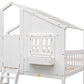 Twin over Twin House Bunk Bed with Roof , Window, Window Box, Door , with Safety Guardrails and Ladder,White