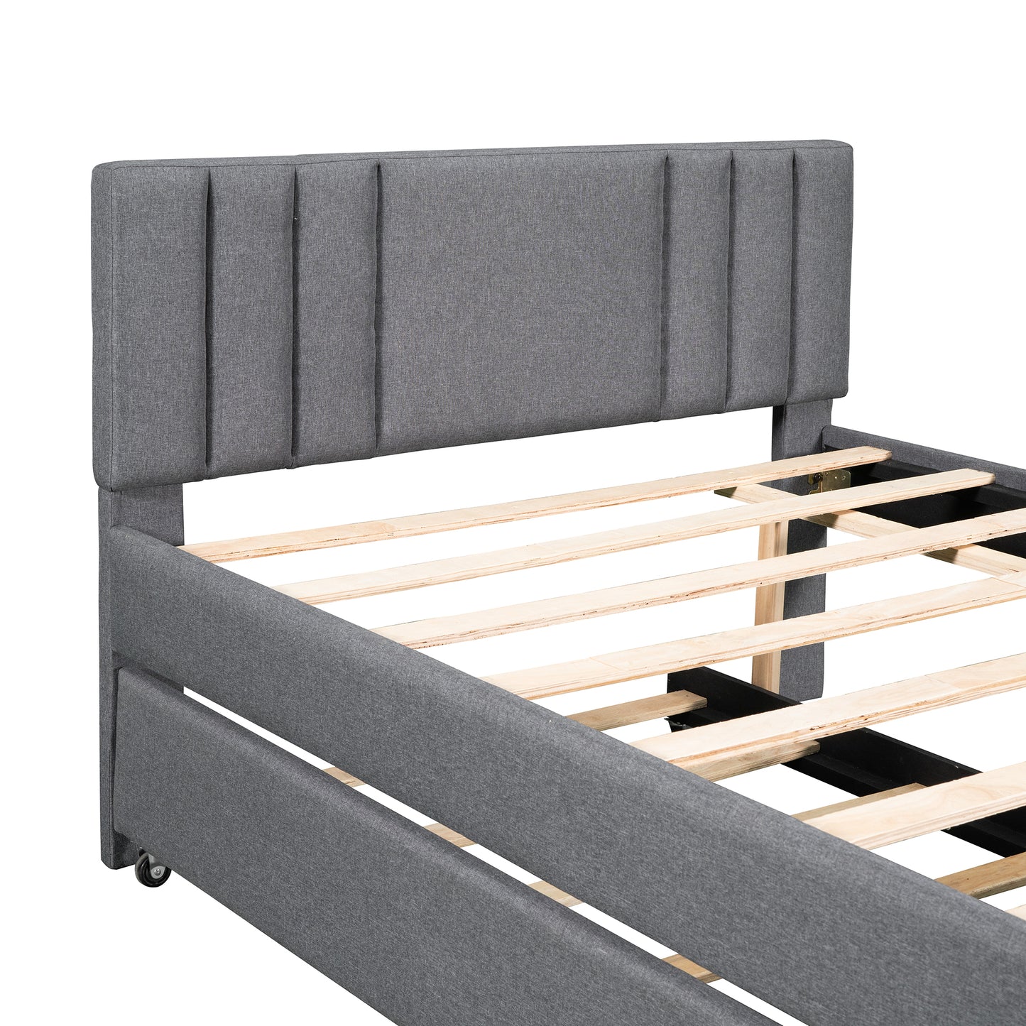 Full Upholstered Platform Bed with Trundle Grey