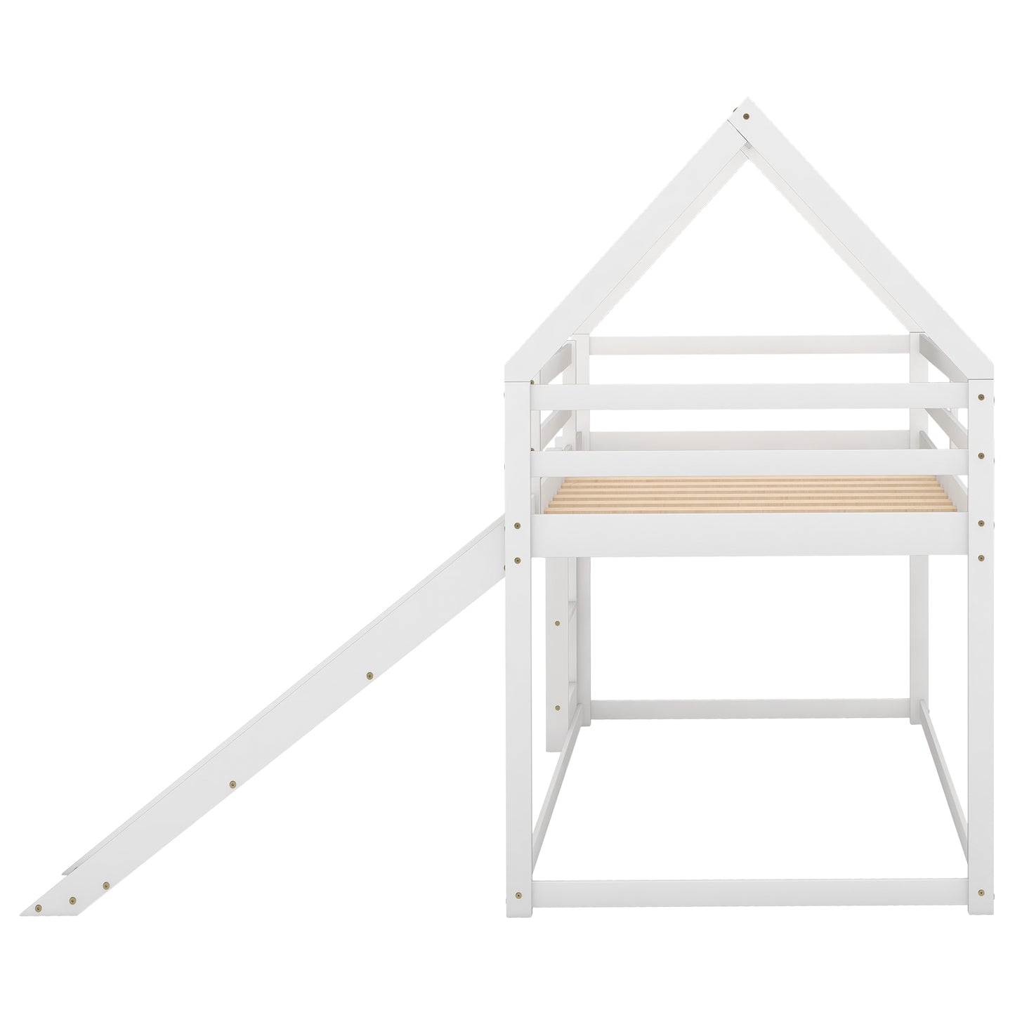 Twin Size Bunk House Bed with Slide and Ladder White