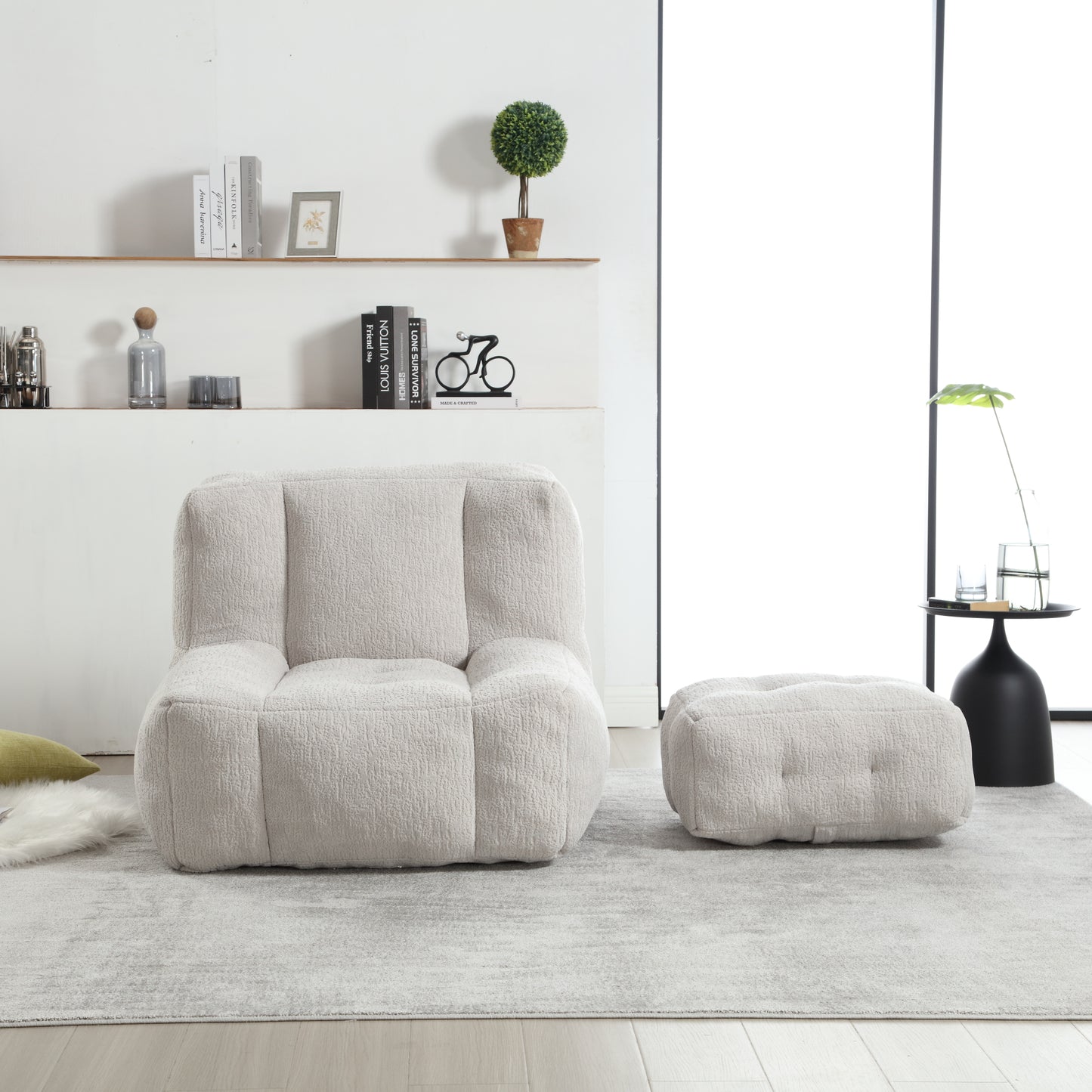 Fluffy bean bag chair Super soft couch chair with memory foam and footstool Indoor modern focus bean bag chair