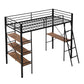 Twin Size Metal Loft Bed with Shelves and Desk, Black