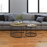 A set of nested coffee tables, 27.6-inch round coffee table, industrial wood veneer, with sturdy metal frame (brown)