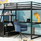 Twin Size Metal&Wood Loft Bed with Desk and Shelves, Two Built-in Drawers, Black