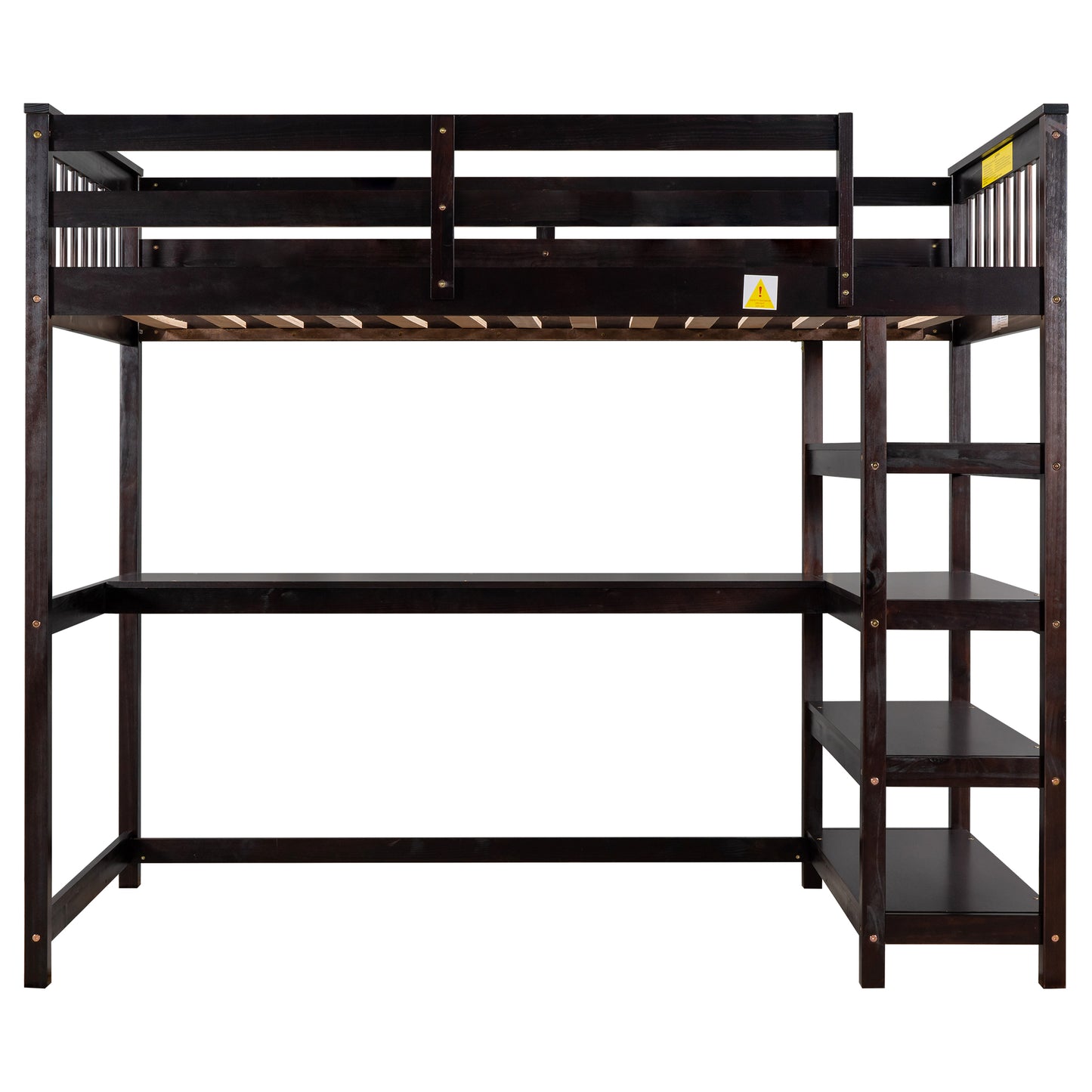 Twin Size Loft Bed with Storage Shelves and Under-bed Desk  Espresso