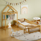 Wooden Twin Size Children's Bed with Detachable Headboard and Integrated Clothes Drying Rack, Natural