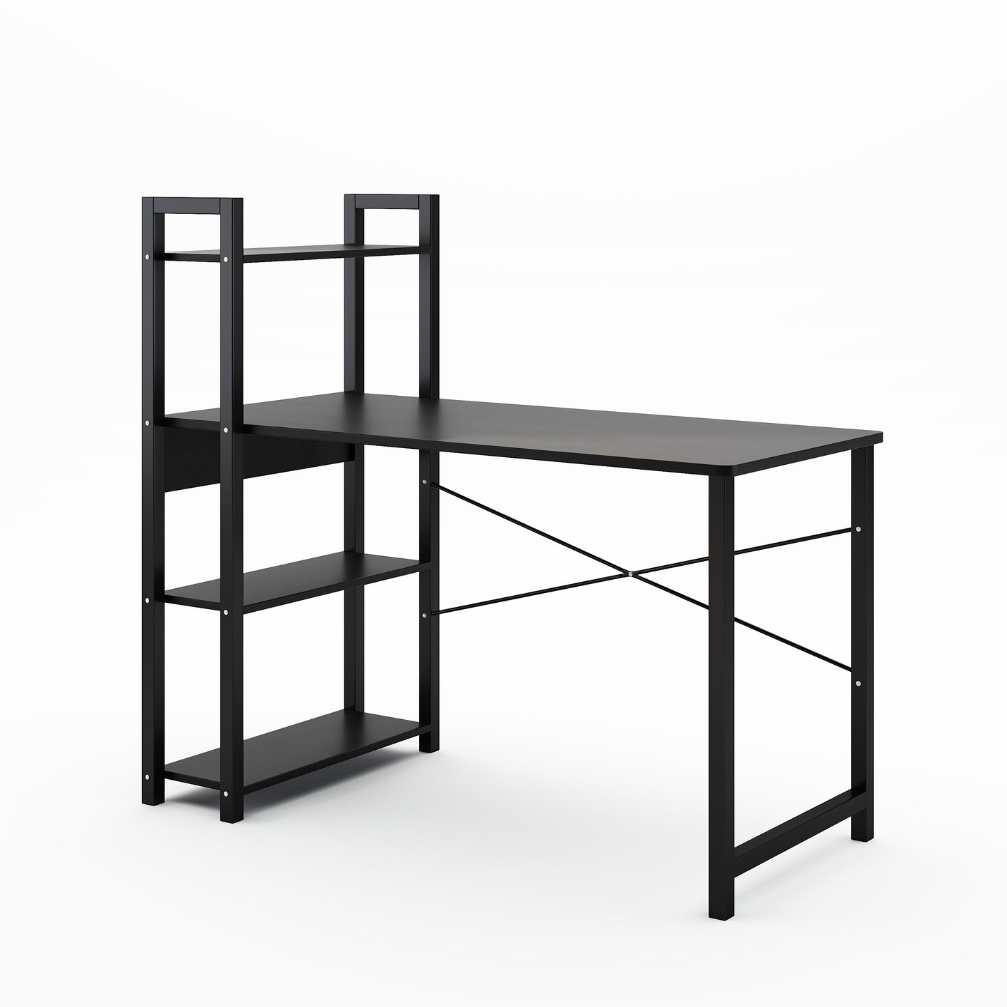 Bedroom Desk with Steel Frame, 4 Storage Shelves, and Wooden Tabletop, Perfect for Students and Home Offices