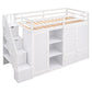 Functional Loft Bed with 3 Shelves, 2 Wardrobes and 2 Drawers, Ladder with Storage, No Box Spring Needed, White