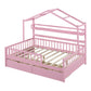 Wooden Full Size House Bed with 2 Drawers Kids Bed with Storage Shelf Pink