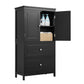 Bathroom Storage Cabinet, Cabinet with Two Doors and Drawers, Adjustable Shelf, MDF Board, Black