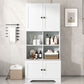 Bathroom storage cabinet, 4-door independent cabinet, adjustable shelf, open multi-layer shelf, white