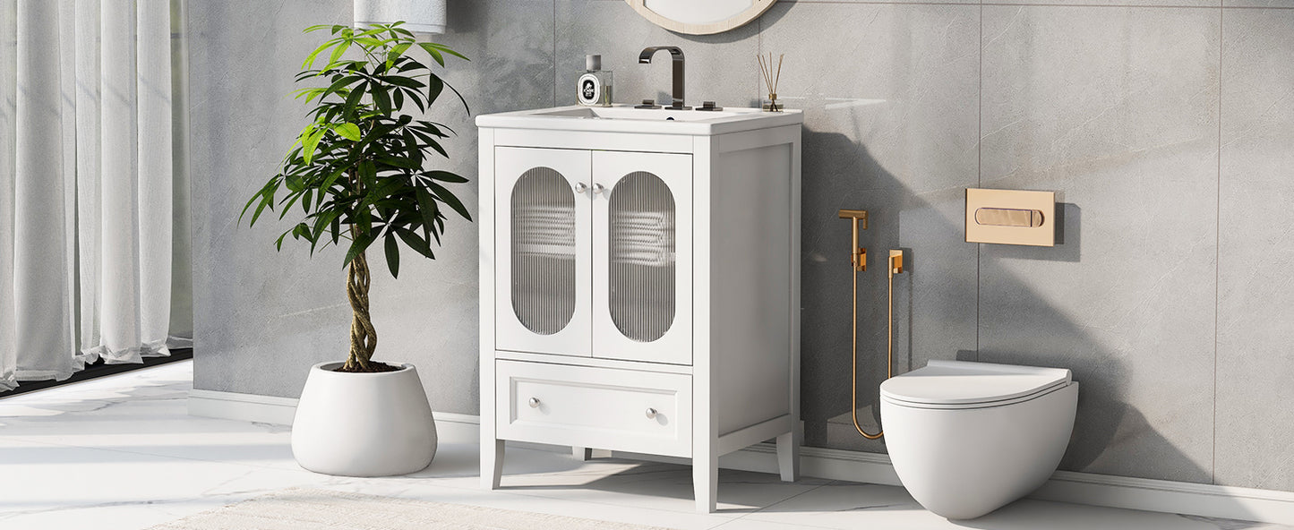 Bathroom Vanity with Sink, Bathroom Vanity Cabinet with One Drawer and Doors, Adjustable Shelf, Solid Wood and MDF, White