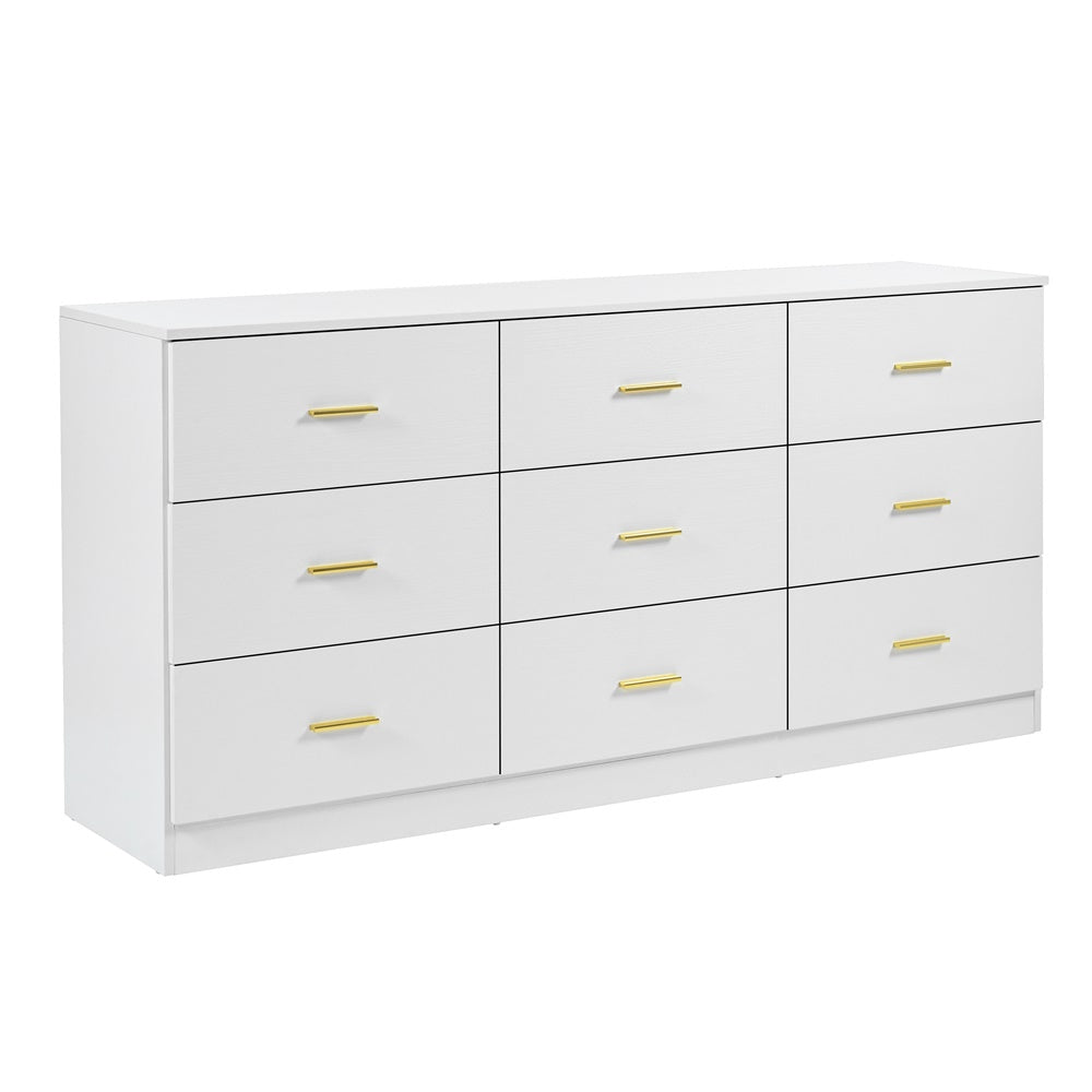 Modern White 9-Drawer Dresser, Wide Chest of Drawers with Ample Storage for Bedrooms