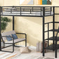 Twin Size Metal Loft Bed with Bench and Storage Staircase  Black