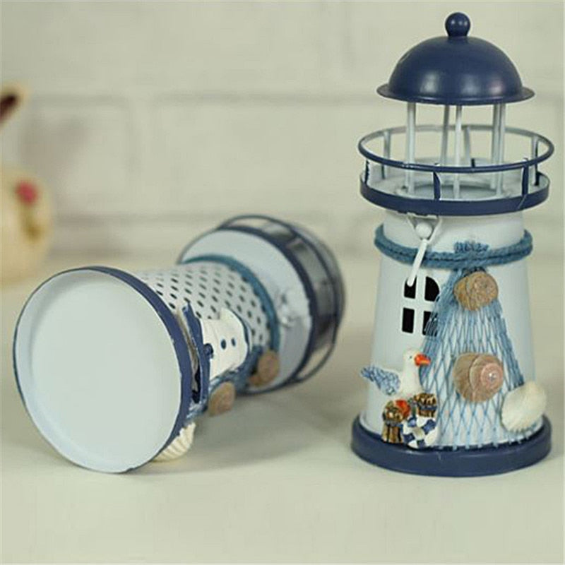 Lighthouse Candle Holder Mediterranean-style Iron Candle Holder Holiday Candlestick Home Wedding Party Family Decor