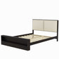 Queen Size Platform Bed Frame with Upholstery Headboard and Bookshelf in Footboard and LED Light Strips, Espresso