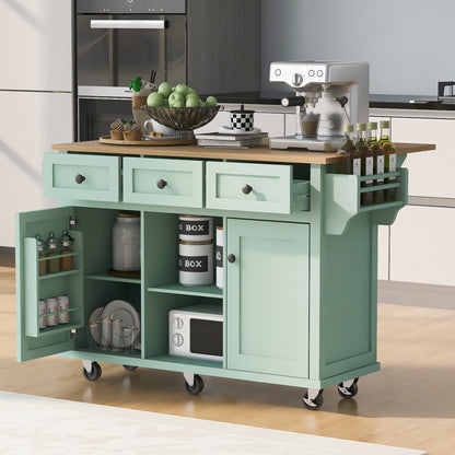 Kitchen trolley, cabinet door internal storage rack with storage cabinet and 3 dining room drawers, mint green