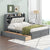 Wood Queen Size Platform Bed with Storage Headboard  Shelves and 2 Drawers  Gray