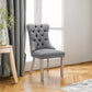 High-end Tufted Solid Wood Contemporary Flax Upholstered Linen Dining Chair with Wood Legs Nailhead Trim 2-Pcs Set Gray