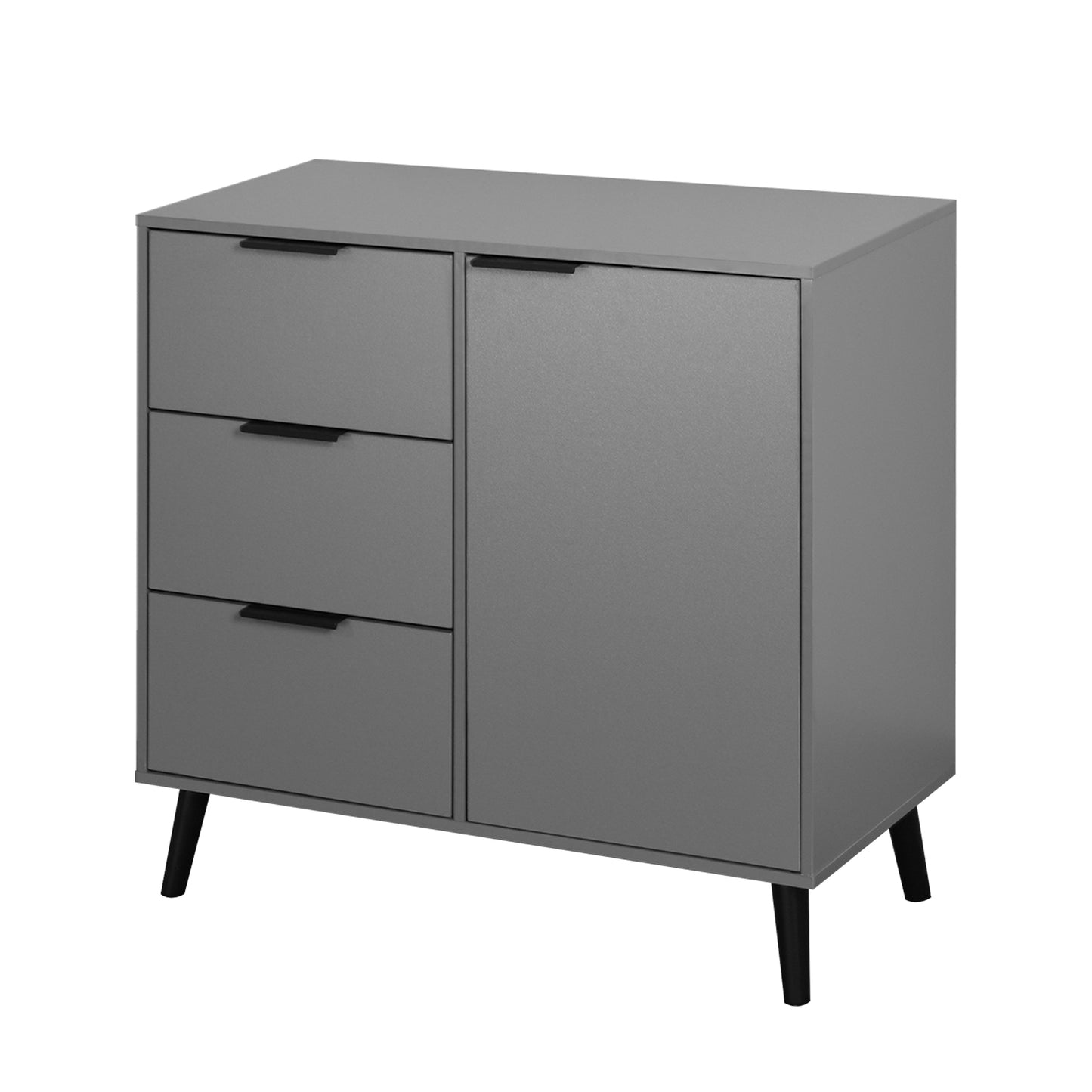 Storage cabinet with 3 drawers and adjustable shelves, medieval cabinet with doors, gray